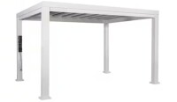 Backyard Discovery Windham 14 ft. x 12 ft. White Powder Coated Galvanized Steel Metal Modern Pergola w/ Sail Shade Soft Canopy and Electric 4 Boxes $1299
