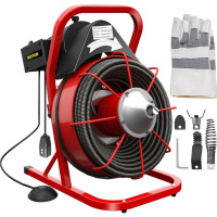 VEVOR 75FT x 3/8 Inch Drain Cleaning Machine, 250W Electric Drain Auger, Portable Sewer Snake Auger Cleaner with Cutters & Air-Activated Foot Switch for 2" to 4" Pipes, Black, Red New In Box $399