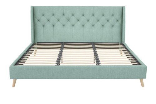 Novogratz Her Majesty Tufted Upholstered Bed Frame, King, Light Green Linen New In Box 2 Box $599