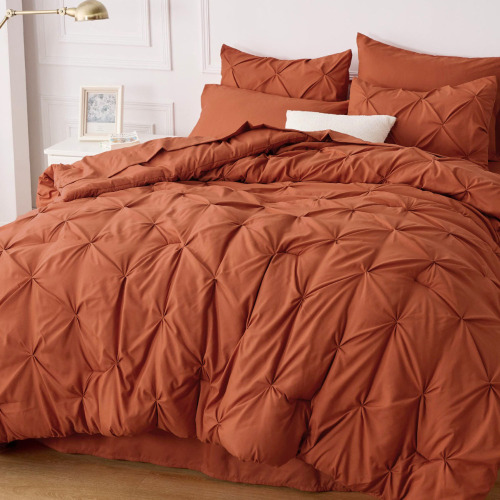 Bedsure 3-Piece Full Size Pintuck Bed-in-a-Bag- Burnt Orange Pinch Pleat Comforter with Sheets, Pillowcases & Shams $199