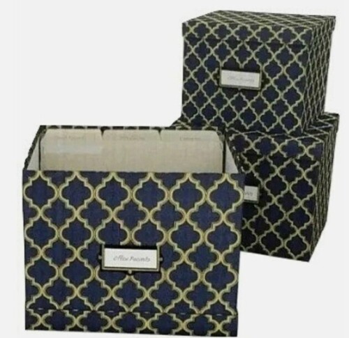 Workspace Collection 3-Piece Artisan Desk Organization Set with Lids Blue/Gold New In Box $79