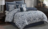 Madison Park King Eliot 8pc Jacquard Comforter Set - Navy, Polyester, Medallion Pattern, Machine Washable New In Box $299