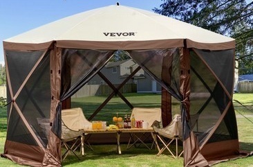 VEVOR Gazebo Screen Tent, 12 x 12 ft, 6 Sided Pop-up Camping Canopy Shelter Tent with Mesh Windows, Portable Carry Bag, Ground Stakes, Large Shade Tents for Outdoor Camping, Lawn and Backyard New in Box $599