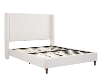 Latitude Run Mozter Upholstered Wingback Platform Bed, King, Canvas, Textured Ivory, New in Box $599