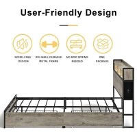 Aok Garden Full Platform Bed with Bookcase Headboard 2 Storage Drawers LED Light and Charging Station Grey, New in Box $499