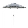 California Umbrella 9' Aluminum Market Auto Tilt Crank Lift Bronze Patio Umbrella in Navy White Cabana Stripe Olefin, New in Box $299