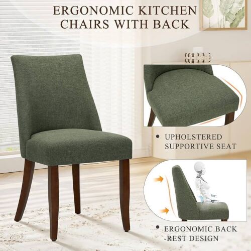 COLAMY Mid Century Modern Upholstered Kitchen Dining Chair with Back, Farmhouse Fabric Side Dining Room Chair with Wood Legs, Green $299