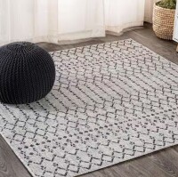 Jonathon Y Ourika Moroccan Geometric Textured Weave Light Gray/Black 9 ft. x 9 ft. Indoor/Outdoor Area Rug New $399