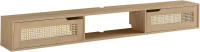 Walker Edison Destin Modern Rattan Flip-Down-Door Wall-Mounted Floating TV Stand for TVs up to 65 Inches, 58 Inch, Coastal Oak New in Box $299