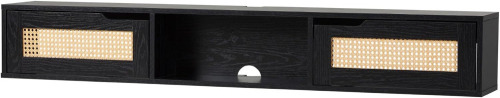 Walker Edison Destin Modern Rattan Flip-Down-Door Wall-Mounted Floating TV Stand for TVs up to 65 Inches, 58 Inch, Black New in Box $299