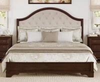 OrangeOne Antoro Dark Brown Walnut Solid Wood Frame Queen Size Platform Bed 64 in. W with Button Tufted Headboard New in Box $799