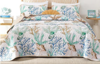 Xruibed Coastal Quilt Set King Size Green Nautical Beach Quilt 3 PCs Reversible Lightweight Summer Bedspread with 2 Pillowshams Soft Microfiber Quilt Coverlet Set for All Season 110" x 90" New In Box $199