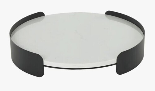 Brayden Studio&reg; Cole And Grey Marble Round Living Room Decor Tray With Black Metal Frame New In Box $199