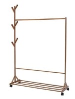 Living and Home Brown Bamboo Garment Rack with Wheels and Bottom Shelf $199