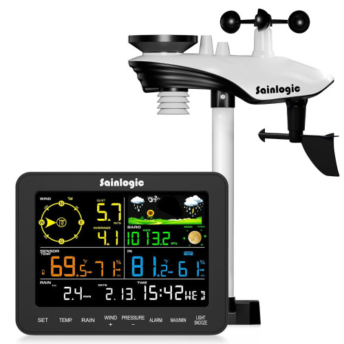 Sainlogic Weather Station Wireless, Weather Station with Rain Gauge, Wind Speed, Wind Direction, Weather Forecast, Air Pressure, Humidity (No WiFi) $299