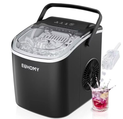EUHOMY Countertop Ice Maker Machine with Handle 26.4lbs Per Day 9 Ice Cubes Ready in 6 Mins $299