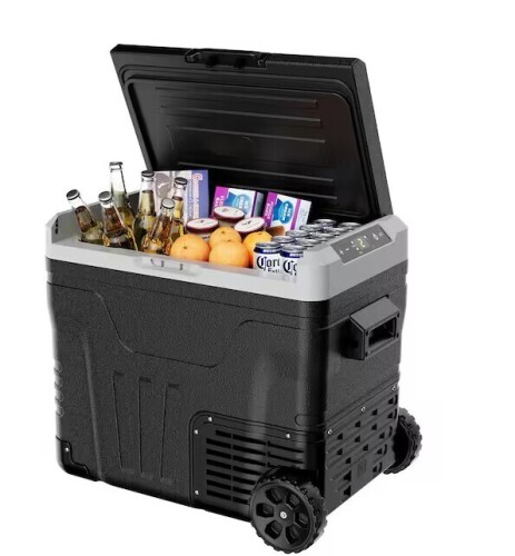 EUHOMY 53QT(50L) Outdoor Portable Refrigerator in Black with Wheels and 2-Baskets, -4?~68?, Large Capacity, Battery Protection New In Box $499