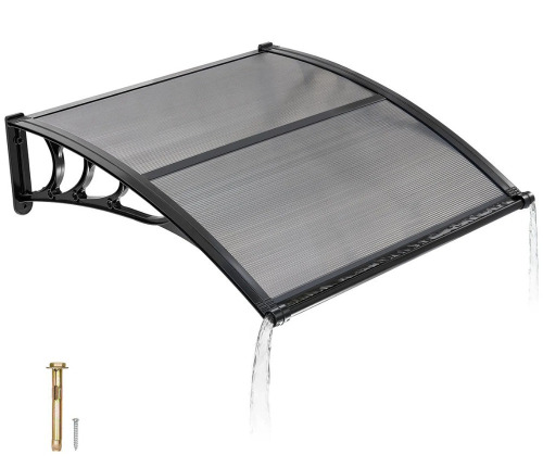 VEVOR Awnings for Door Entrance, 38 x 40 in, Exterior Front Door Window Awnings with Drainage & ABS Bracket, Rain Snow Sun Protection, Overhang Polycarbonate Door Canopy for Porch Patio, Smoky Gray New In Box $299