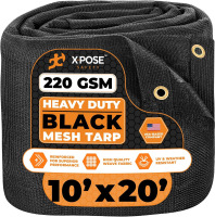 Xpose Safety Heavy Duty Mesh Tarp &ndash; 10' x 20' Multipurpose Black Protective Cover with Air Flow - Use for Tie Downs, Shade, Fences, Canopies, Dump Trucks &ndash; Weather and Tear Resistant New $199