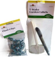 Burpee T-Stake Garden Labet with Marker, 10 Count / Burpee Spring Loaded Plant Clips, 10 Pack New In Box Assorted