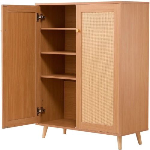 VEVOR Rattan Shoe Cabinet, 5 Tiers Shoe Storage Organizer with 2 Doors and Adjustable Shelves, 40.35" Tall Rattan Shoe Storage Entryway Cabinet Ideal for Entryway, Closet, Hallway, Light Wood Color New In Box $299