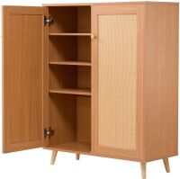 VEVOR Rattan Shoe Cabinet, 5 Tiers Shoe Storage Organizer with 2 Doors and Adjustable Shelves, 40.35" Tall Rattan Shoe Storage Entryway Cabinet Ideal for Entryway, Closet, Hallway, Light Wood Color New In Box $299