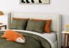 Ebern Designs Solid Wood Upholstered Panel Bed with Rectangular Headboard in Cream Twin Size New Open Box $699