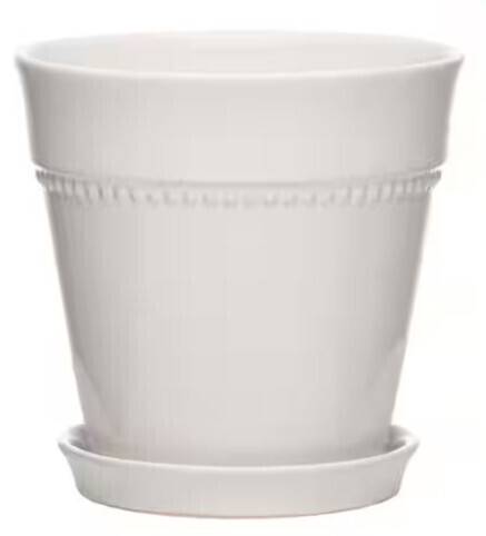 Southern Patio 7.9 in. Ravanaey Small Glossy White Ceramic Planter (7.9 in. D x 7.9 in. H) With Drainage Hole and attached saucer New $79