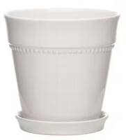 Southern Patio 7.9 in. Ravanaey Small Glossy White Ceramic Planter (7.9 in. D x 7.9 in. H) With Drainage Hole and attached saucer New $79