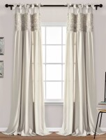 Lush Decor 95"x40" Lydia Ruffle Light Filtering Tie Top Curtains Beige: Modern Microfiber (Pair) $89