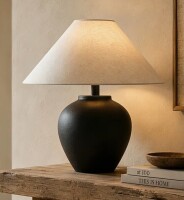 August Grove&reg; Rustic Black Ceramic Table Lamp With Linen Shade, Farmhouse Bedside Accent Lamp With Free LED Bulb, Cozy Nightstand Lamp For Living Room Bedroom Entryway New In Box $299