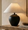 August Grove&reg; Rustic Black Ceramic Table Lamp With Linen Shade, Farmhouse Bedside Accent Lamp With Free LED Bulb, Cozy Nightstand Lamp For Living Room Bedroom Entryway New In Box $299