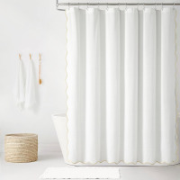 Lush Decor Coastal Chic Scallop Edge Linen-Textured Shower Curtain, Single 72" W x 72" L, Neutral & White - Scalloped Shower Curtains - Coastal Bathroom Curtain New