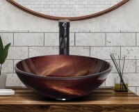 Wade Logan&reg; Beyo 16.5'' Brown Tempered Glass Circular Bathroom Sink with Faucet New In Box $299