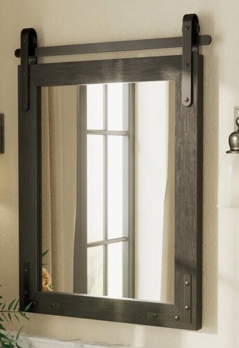 Latitude Run&reg; Amara Rustic Farmhouse Solid Wood Framed Tempered Glass Wall Mirror, 40" x 26" New In Box $299