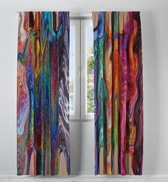 Folk N Funky Semi Sheer Curtains (Pair), 52" x 63" New $99