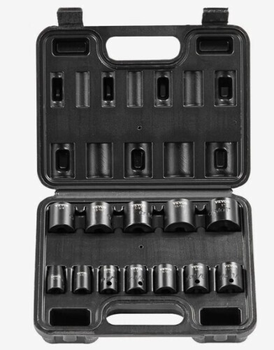VEVOR 3/8" Drive Impact Socket Set, 12 Piece Shallow Socket Set SAE 5/16"-1", 6 Point Cr-Mo Alloy Steel for Auto Repair, Easy-to-Read Size Markings, Rugged Construction, Includes Storage Case New In Box $79
