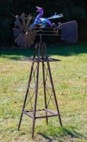 August Grove&reg; 61.8" Tall Iron Windmill with Flapping Iridescent Dragon & Weather Vane New Open Box $299