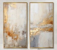 Mercer41 Golden And Beige Abstract Fusion - Abstract Wall Art Living Room Set Of 2, 15" x 30" New In Box $299