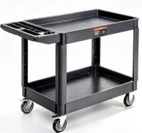 VEVOR Utility Service Cart, 2 Shelf 550LBS Heavy Duty Plastic Rolling Utility Cart with 360&deg; Swivel Wheels (2 with Brakes), Large Lipped Shelf, Ergonomic Storage Handle for Warehouse/Garage/Cleaning New In Box $299