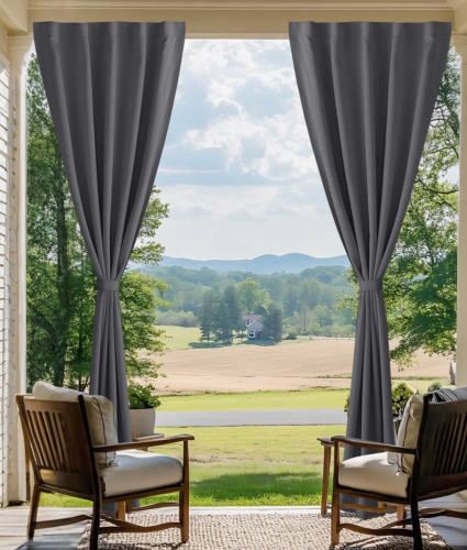 Ebern Designs 2 Panels Rod-Free Outdoor Curtains for Patio Waterproof, Sticky Top & Back Tab Bottom with Free Rope for Wind Resistance, Weatherproof Drapes for Gazebo/Porch, 52" x 108" New $99