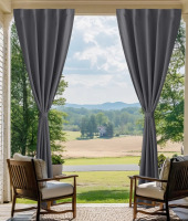 Ebern Designs 2 Panels Rod-Free Outdoor Curtains for Patio Waterproof, Sticky Top & Back Tab Bottom with Free Rope for Wind Resistance, Weatherproof Drapes for Gazebo/Porch, 52" x 108" New $99