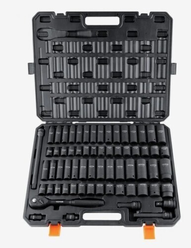 VEVOR 1/2" Drive Impact Socket Set, 65 Piece Socket Set SAE 3/8" to 1-1/4" and Metric 10-24mm, 6 Point Cr-V Alloy Steel for Auto Repair, Rugged Construction, Easy-to-Read Size Markings, Storage Case New In Box $199