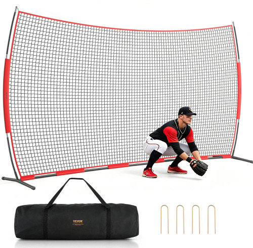VEVOR Barricade Backstop Net, 20x10 ft Ball Sports Barrier Netting, Portable Practice Equipment with Carry Bag, Protection Screen for Baseball Softball Lacrosse Soccer Hockey Training, for Backyard New In Box $299