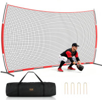 VEVOR Barricade Backstop Net, 20x10 ft Ball Sports Barrier Netting, Portable Practice Equipment with Carry Bag, Protection Screen for Baseball Softball Lacrosse Soccer Hockey Training, for Backyard New In Box $299
