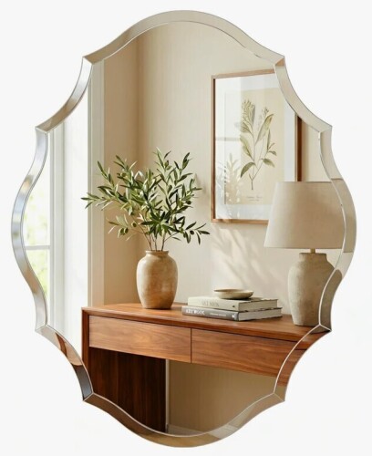 Red Barrel Studio&reg; Beveled Scalloped Frameless Bathroom Vanity Wall Mirror, 28" x 22" New In Box $299