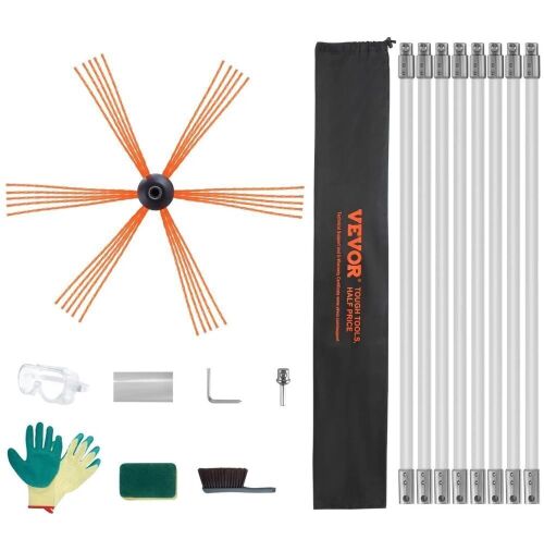 VEVOR 26 Feet Chimney Sweep Kit, w/ 8Reinforced Nylon Flexible Rods, Ergonomic Chimney Cleaning Brush, 360-Degree Brush Chimney Cleaner, Rich Accessories for Fireplace Flue Home Use Fits most Pipes New In Box $99