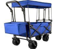 VEVOR Extra Large Collapsible Garden Cart with Removable Canopy, Folding Wagon Utility Carts with Wheels and Rear Storage, Wagon Cart for Garden, Camping, Grocery Cart, Shopping Cart, Blue, New in Box $299