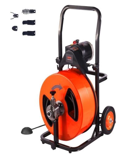 VEVOR Drain Cleaning Machine 100FT x 3/4 Inch, Sewer Snake Machine Auto Feed, Drain Auger Cleaner with 4 Cutter & Air-Activated Foot Switch for 4" to 8" Pipes, New in Box $799