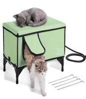 VEVOR Elevated Heated Cat House, Cuboid Kitty Shelter with Adjustable Temperature and Timer, 900D Oxford Cloth Foldable Cat Shelter with Heated Pad for Winter to Stay Warm and Cozy, Green (Middle) New in Box $199